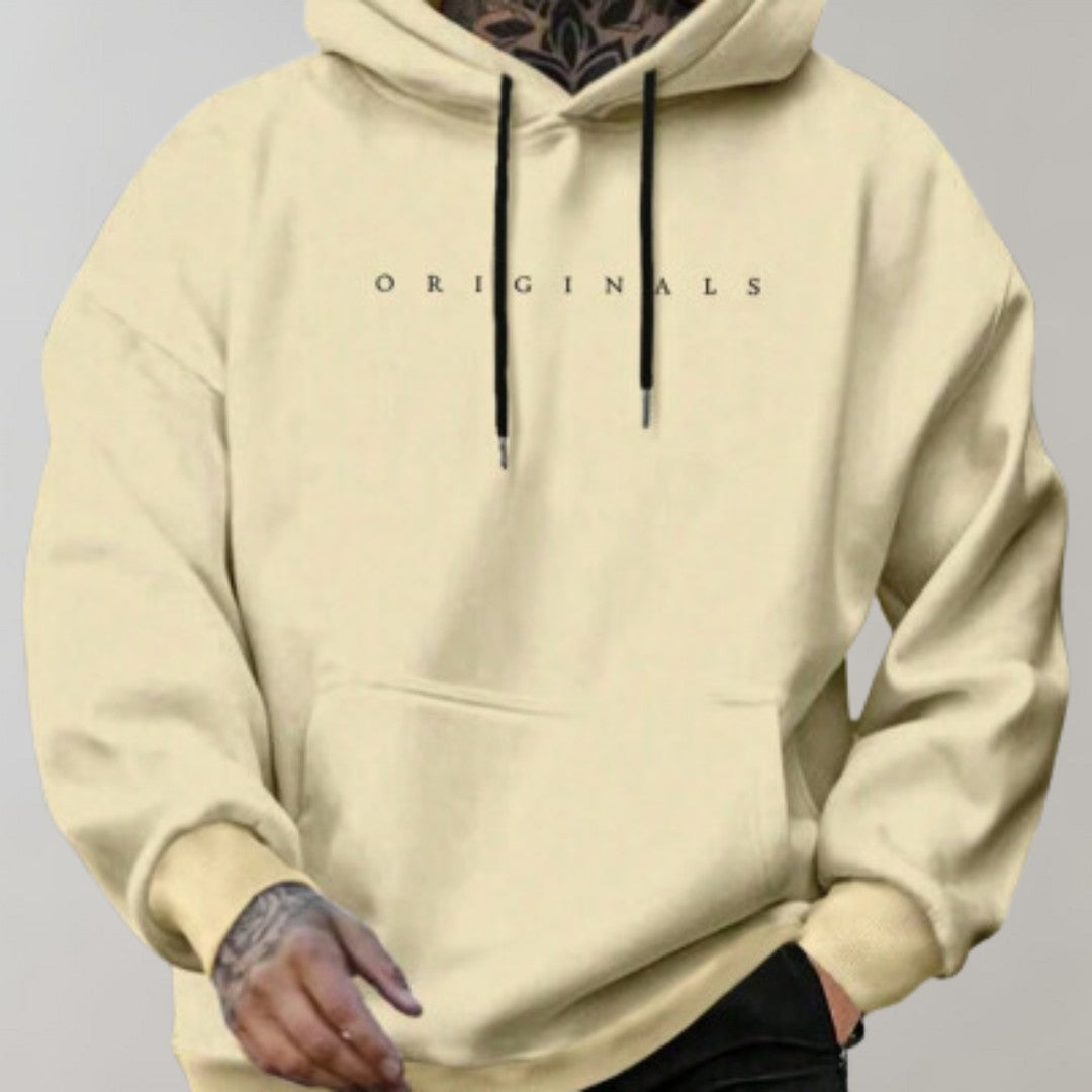 Man wearing the Brantley men's hoodie, side view