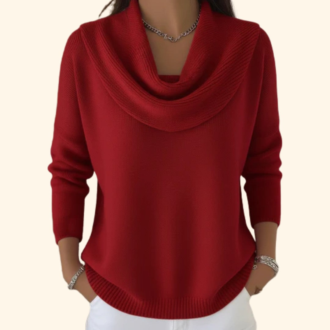 Woman wearing the Brielle women's chic sweater, front view