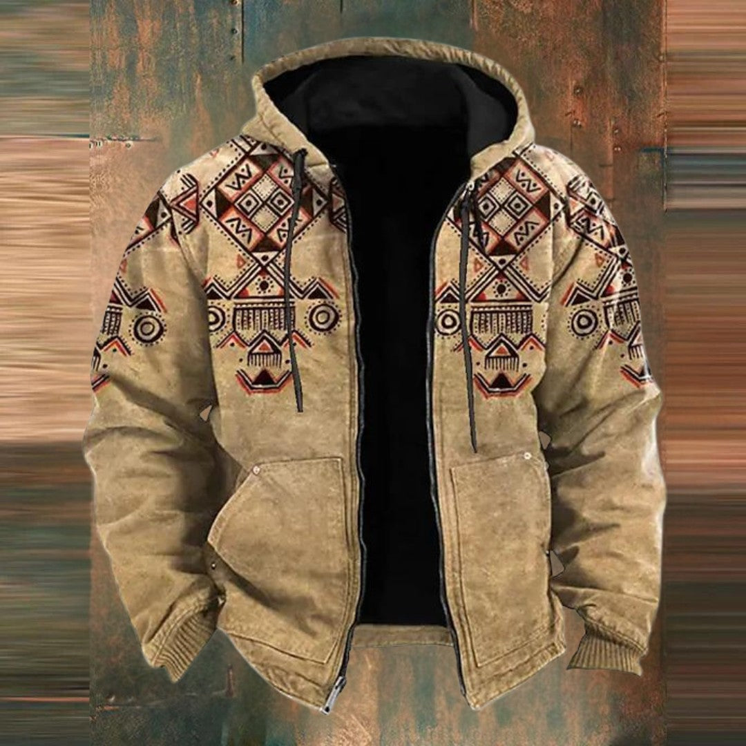 Man wearing the Bryce men's hooded zip-up jacket, front view