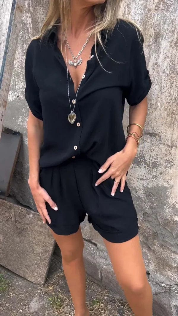 Clara | Women's Linen Button Front Shirt & Shorts Set