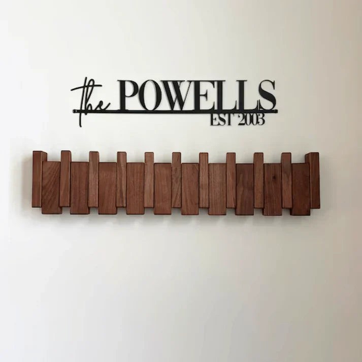 Wooden wall coat rack with fold-away piano key hooks - product photo 5