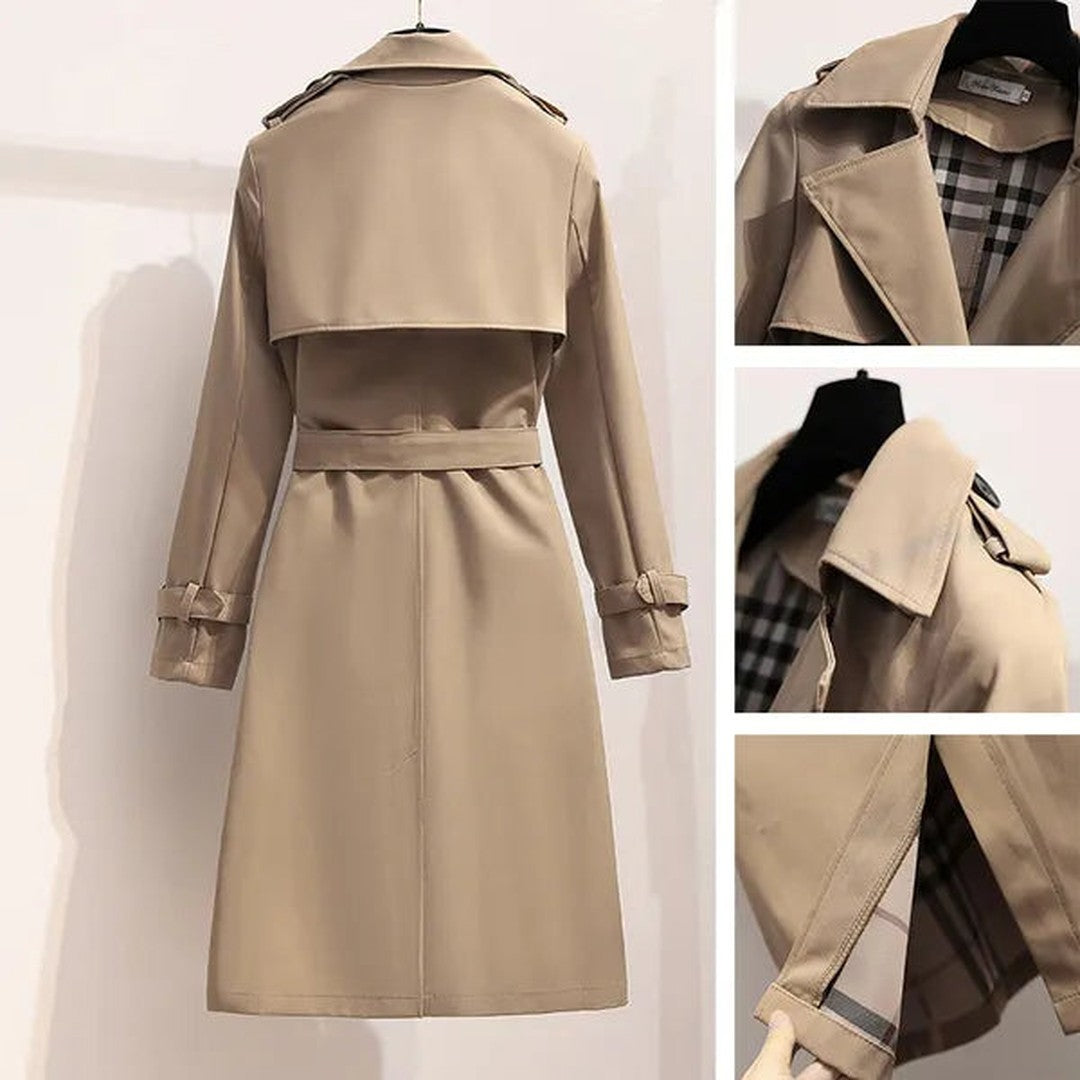 Woman wearing the Cadence women's long-sleeve trench coat, 11 view