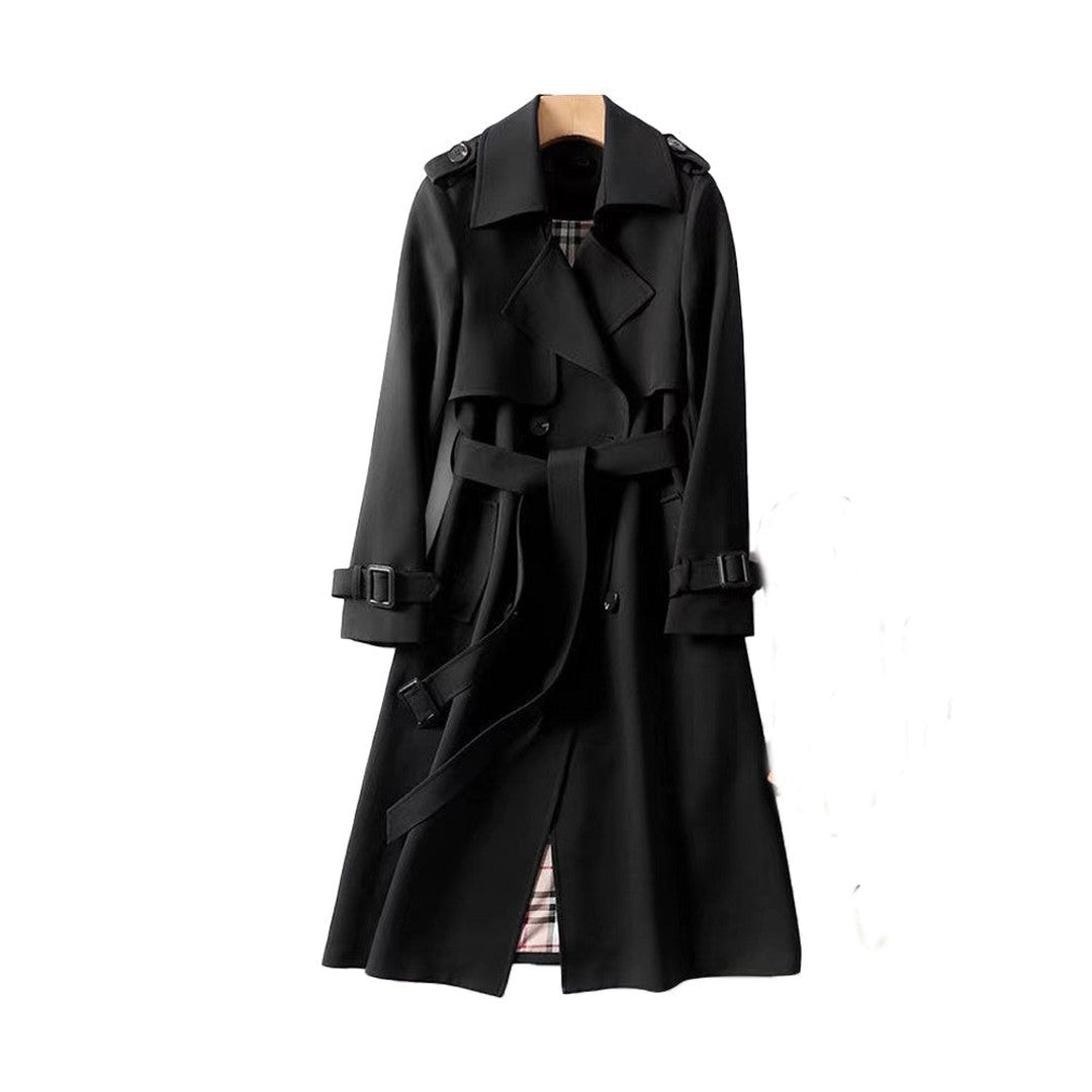 Woman wearing the Cadence women's long-sleeve trench coat, 15 view