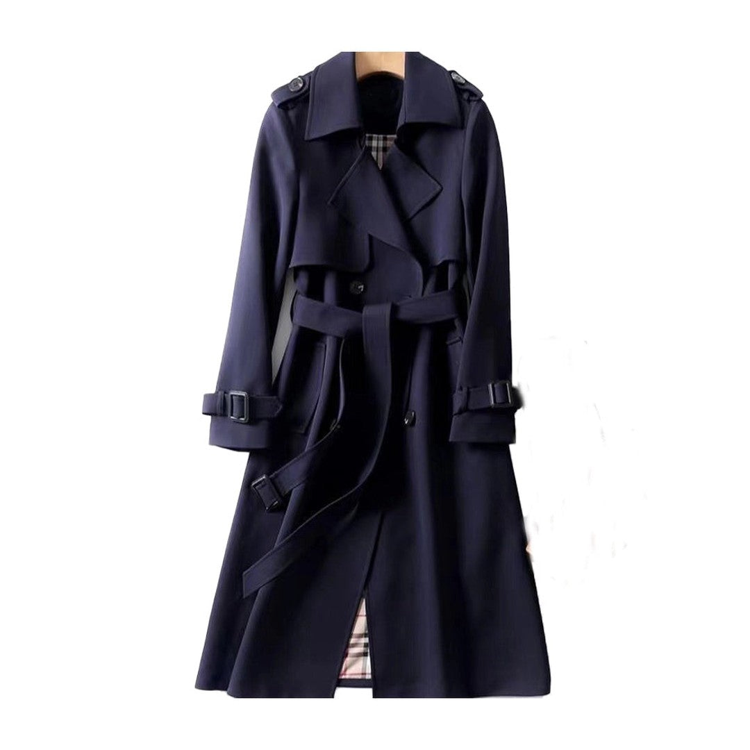 Woman wearing the Cadence women's long-sleeve trench coat, 16 view