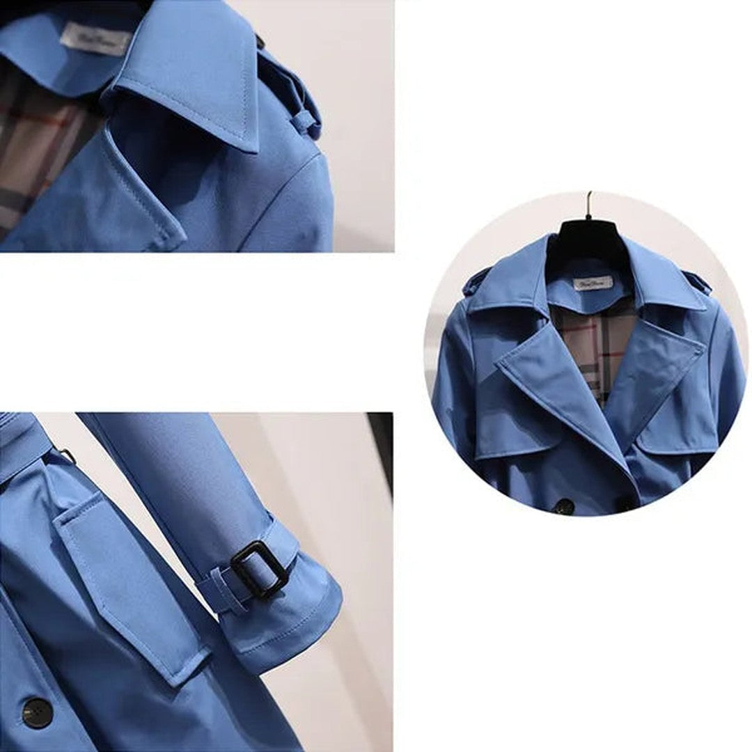Woman wearing the Cadence women's long-sleeve trench coat, 21 view