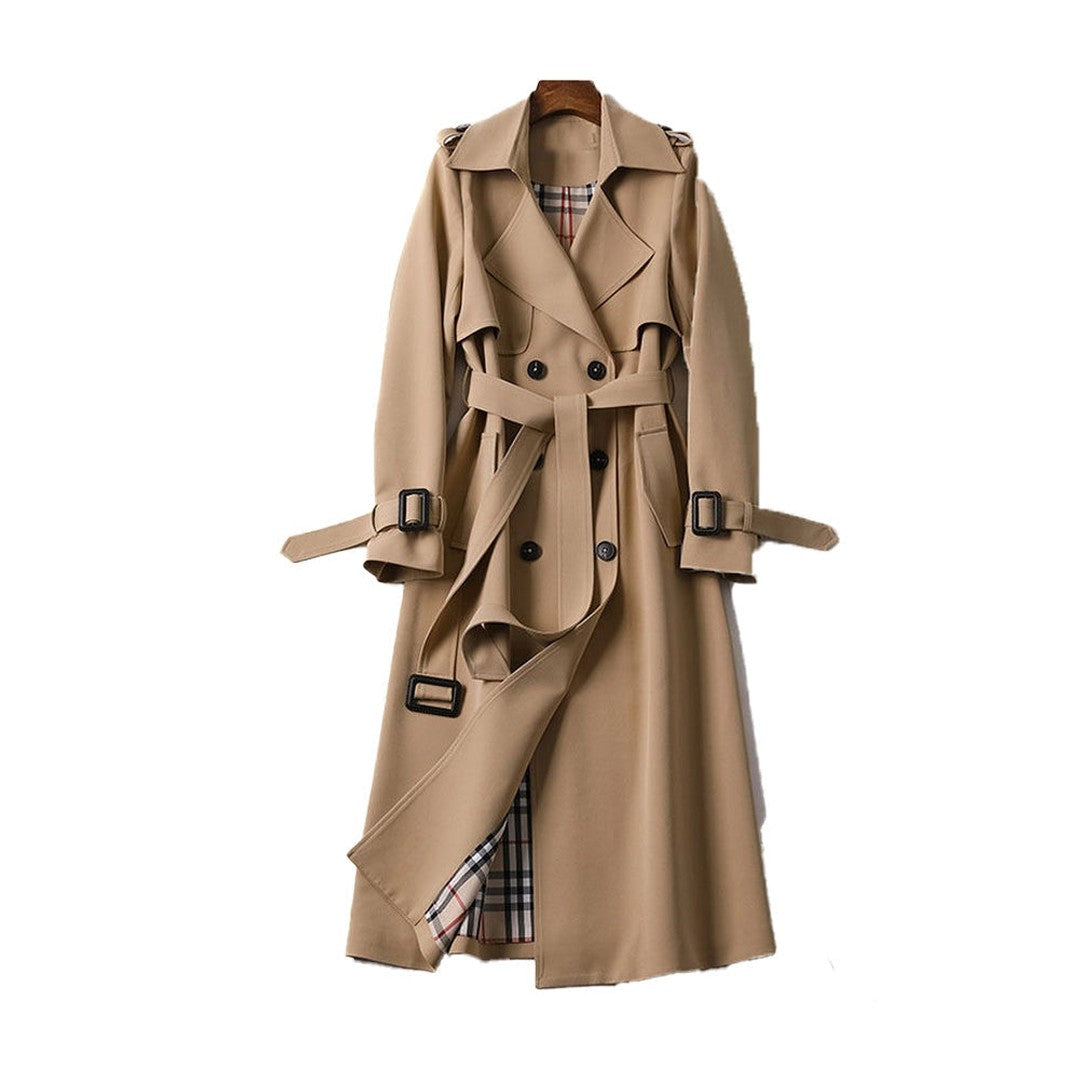 Woman wearing the Cadence women's long-sleeve trench coat, 8 view