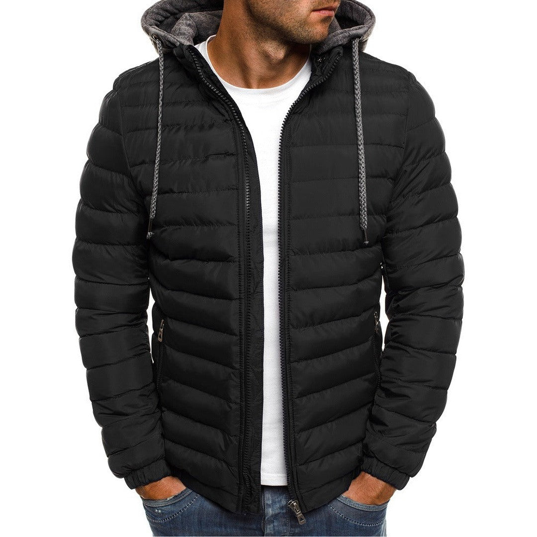 Man wearing the Caleb men's lightweight jacket, flatlay view