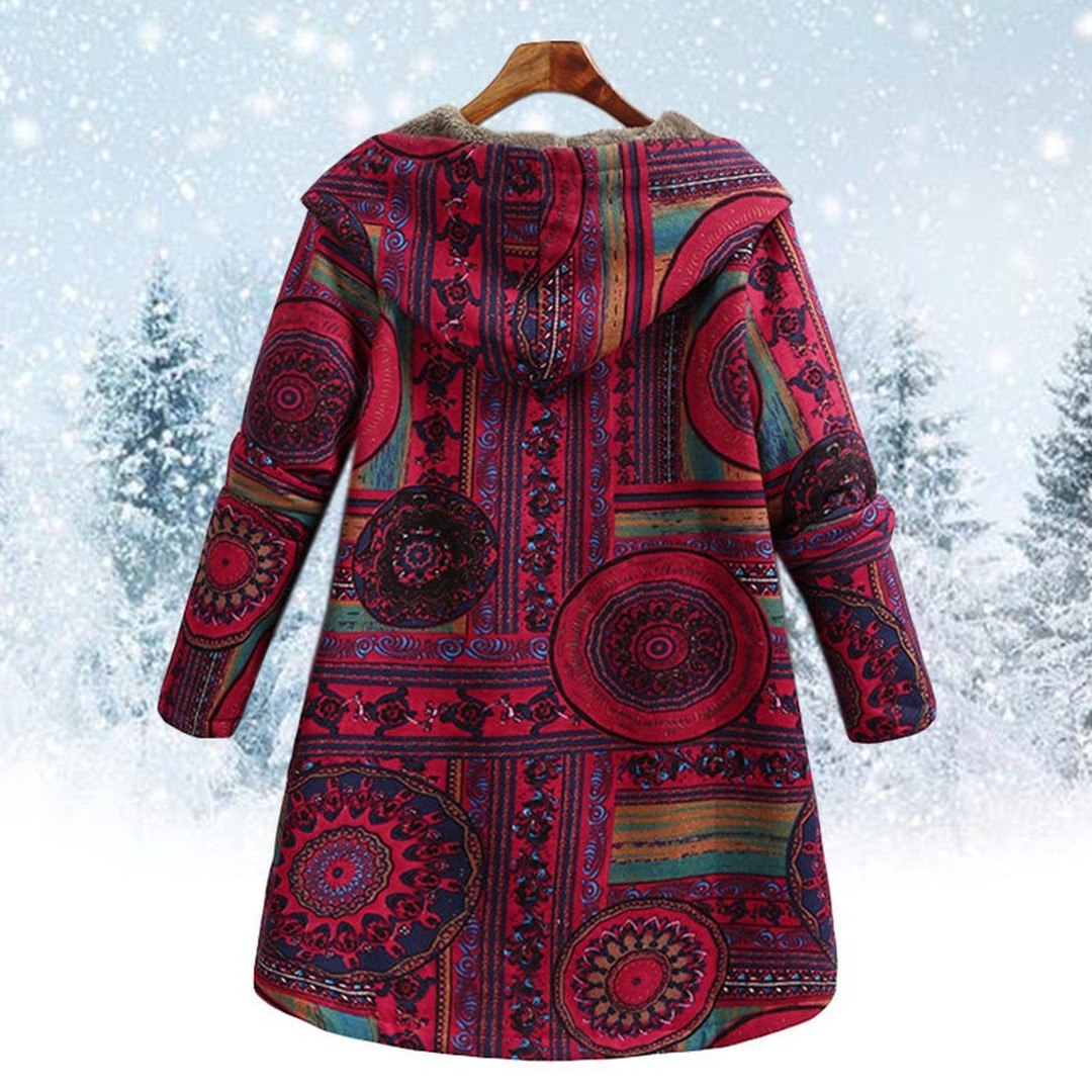 Woman wearing the Calla women's hooded jacket, back view