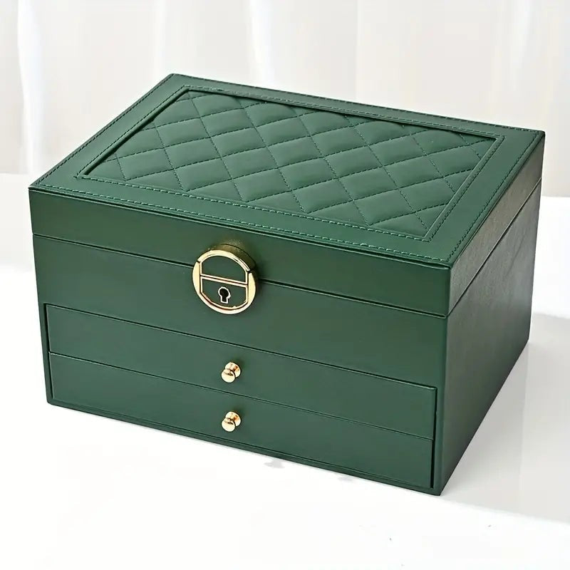 Three-tier jewelry box organizer with a leather-look exterior - product photo 1