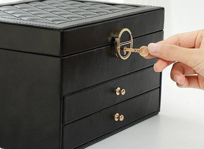 Three-tier jewelry box organizer with a leather-look exterior - product photo 14