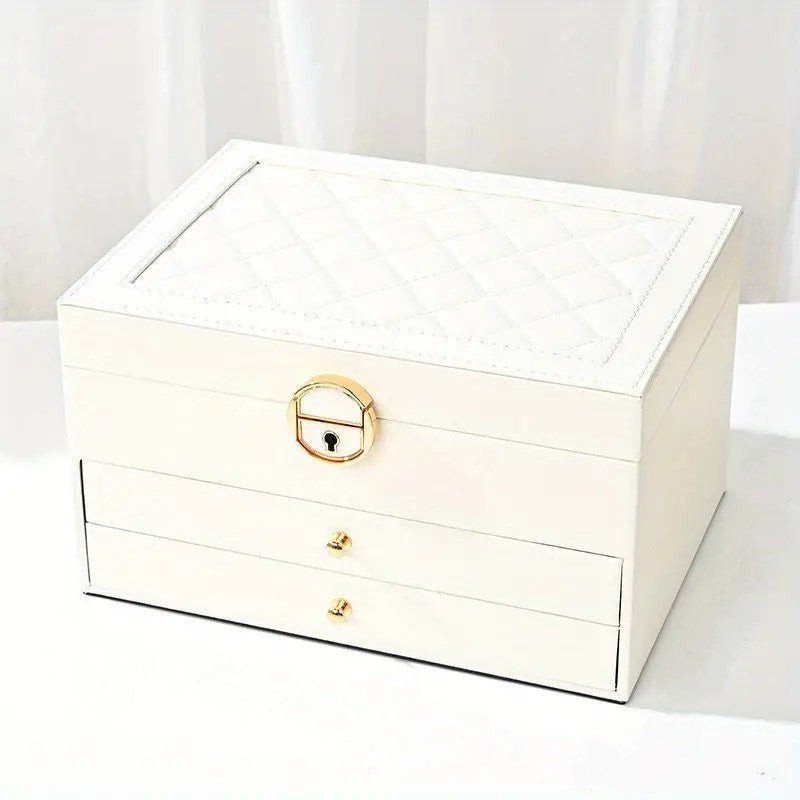 Three-tier jewelry box organizer with a leather-look exterior - product photo 2