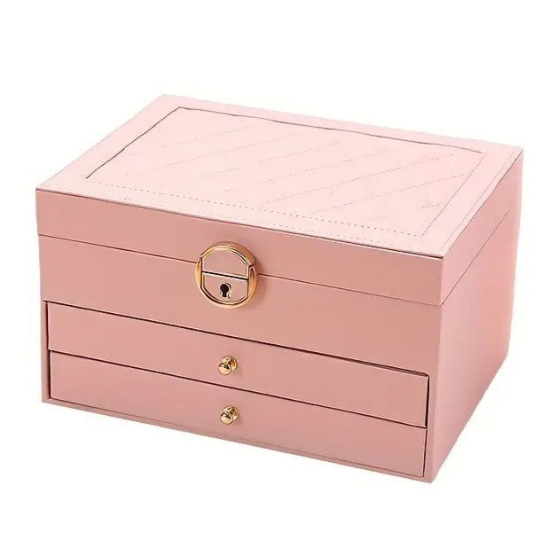 Three-tier jewelry box organizer with a leather-look exterior - product photo 3