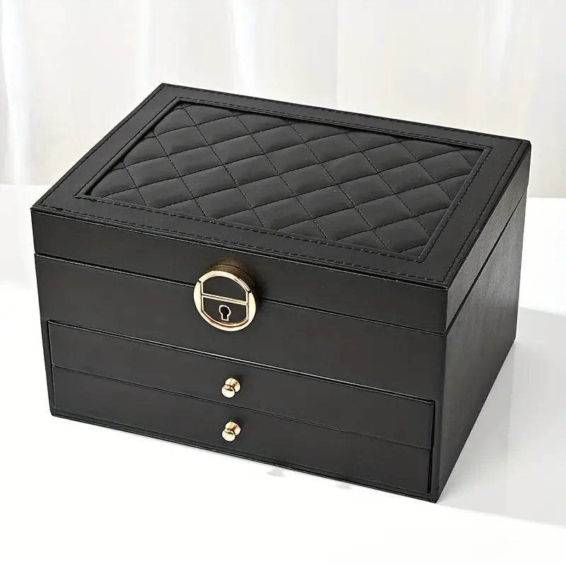 Three-tier jewelry box organizer with a leather-look exterior - product photo 4