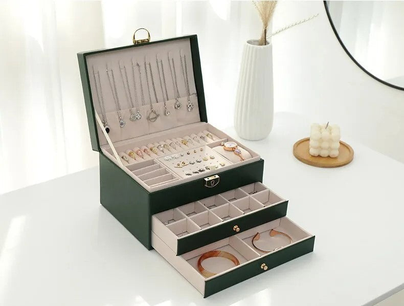 Three-tier jewelry box organizer with a leather-look exterior - product photo 5