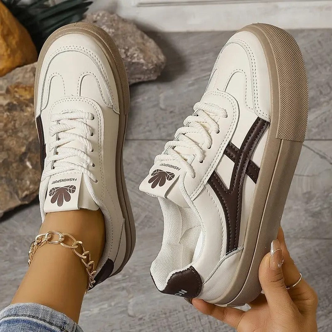 Woman wearing the Camille women's casual sneakers, model view