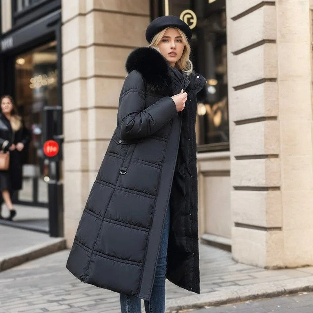 Woman wearing the Caroline women's parka, model view