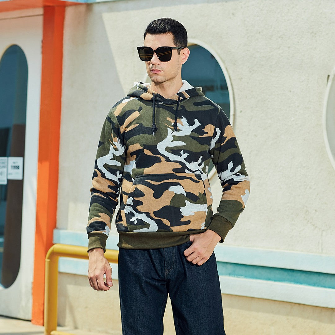 Man wearing the Carter men's hoodie, back view