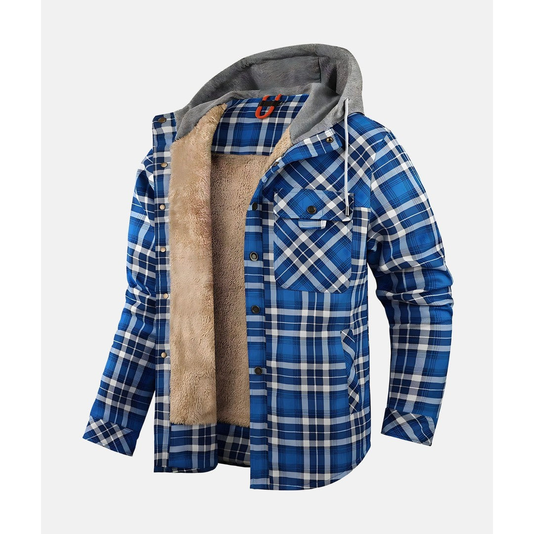 Man wearing the Casimir men's plaid jacket, back view
