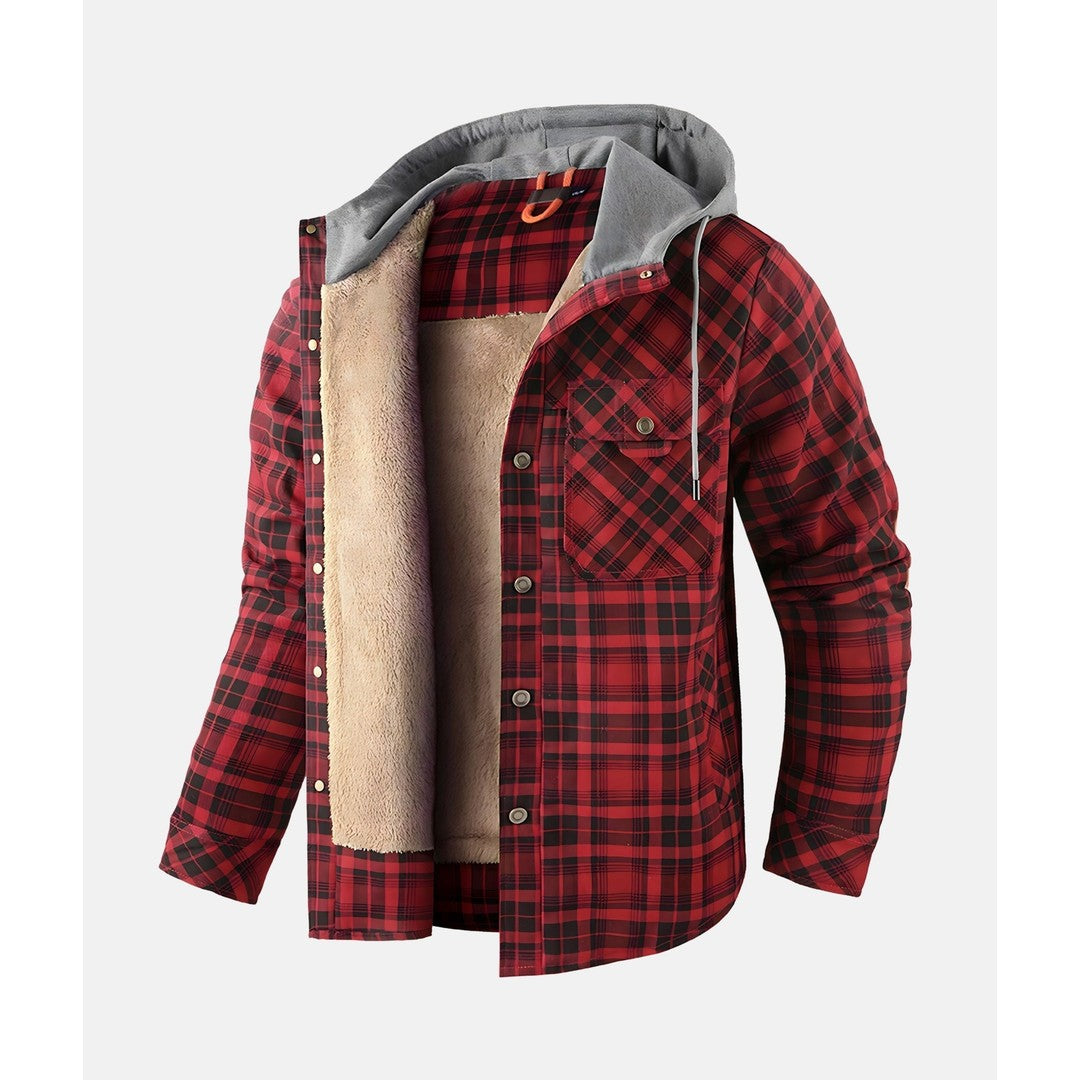 Man wearing the Casimir men's plaid jacket, detail view