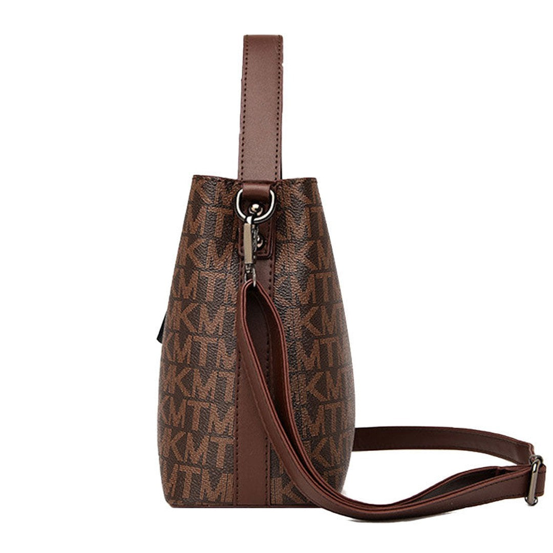 Woman wearing the Cassia women's casual pocket detail bag, flatlay view
