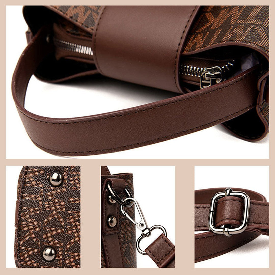 Woman wearing the Cassia women's casual pocket detail bag, model view