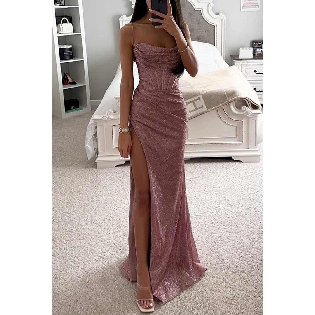 Woman wearing the Catalina women's maxi dress, model view