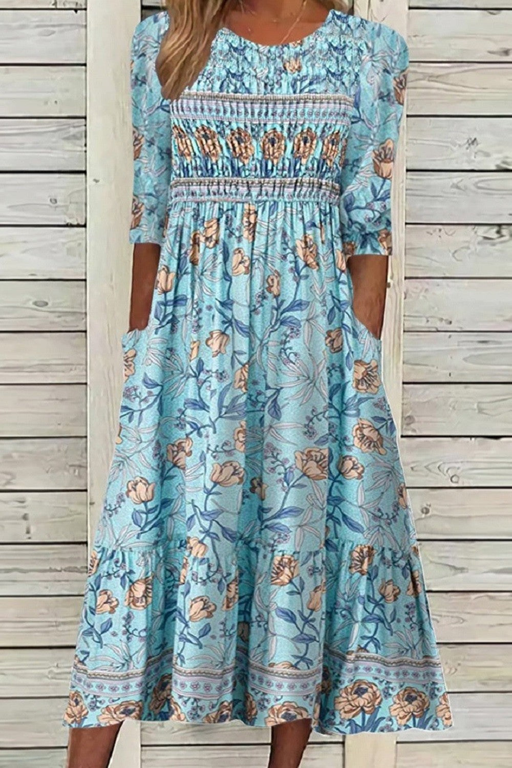 Amara | Women's Floral Smocked Waist Flared Midi Dress