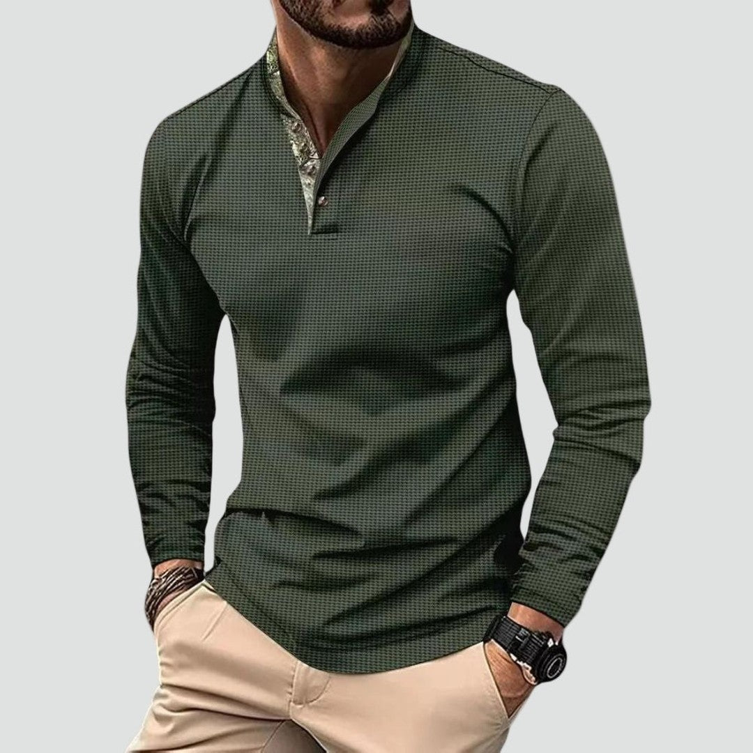 Man wearing the Cedric men's long-sleeve shirt, back view