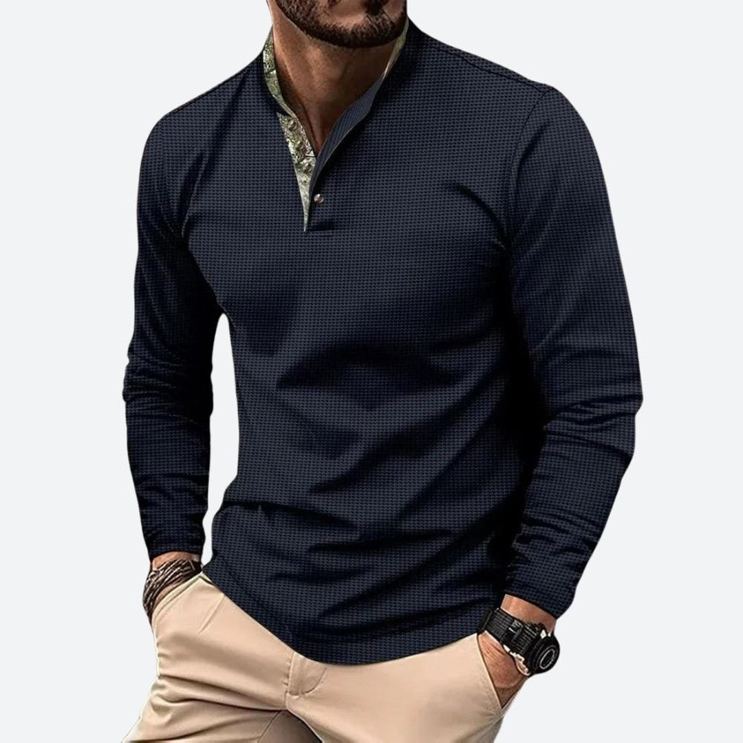 Man wearing the Cedric men's long-sleeve shirt, model view