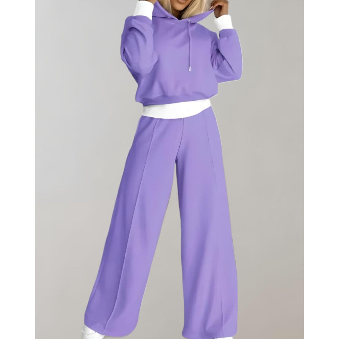 Woman wearing the Cerys women's wide-leg cotton set, back view