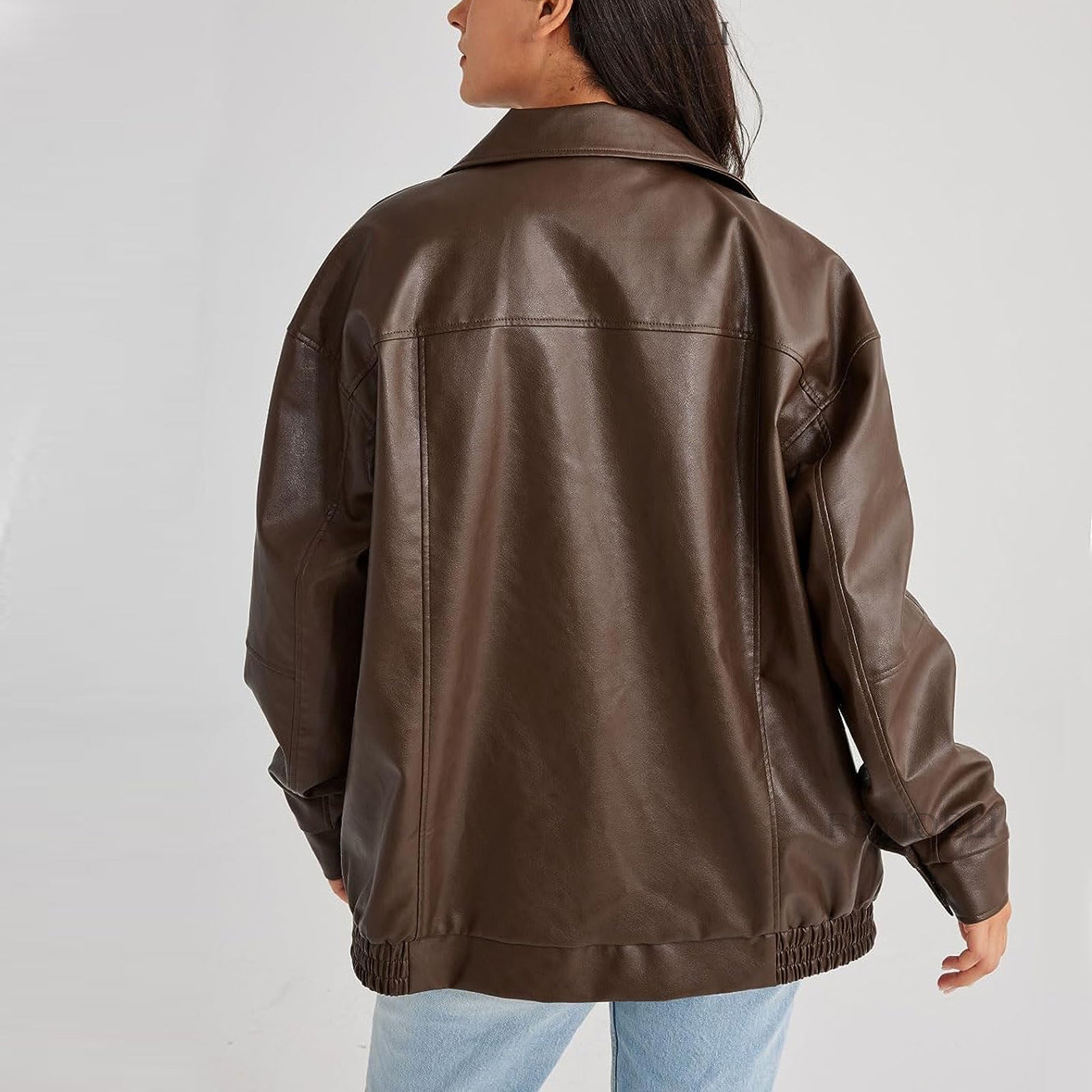Aria | Women's Oversized Leather Zip-Front Bomber Jacket