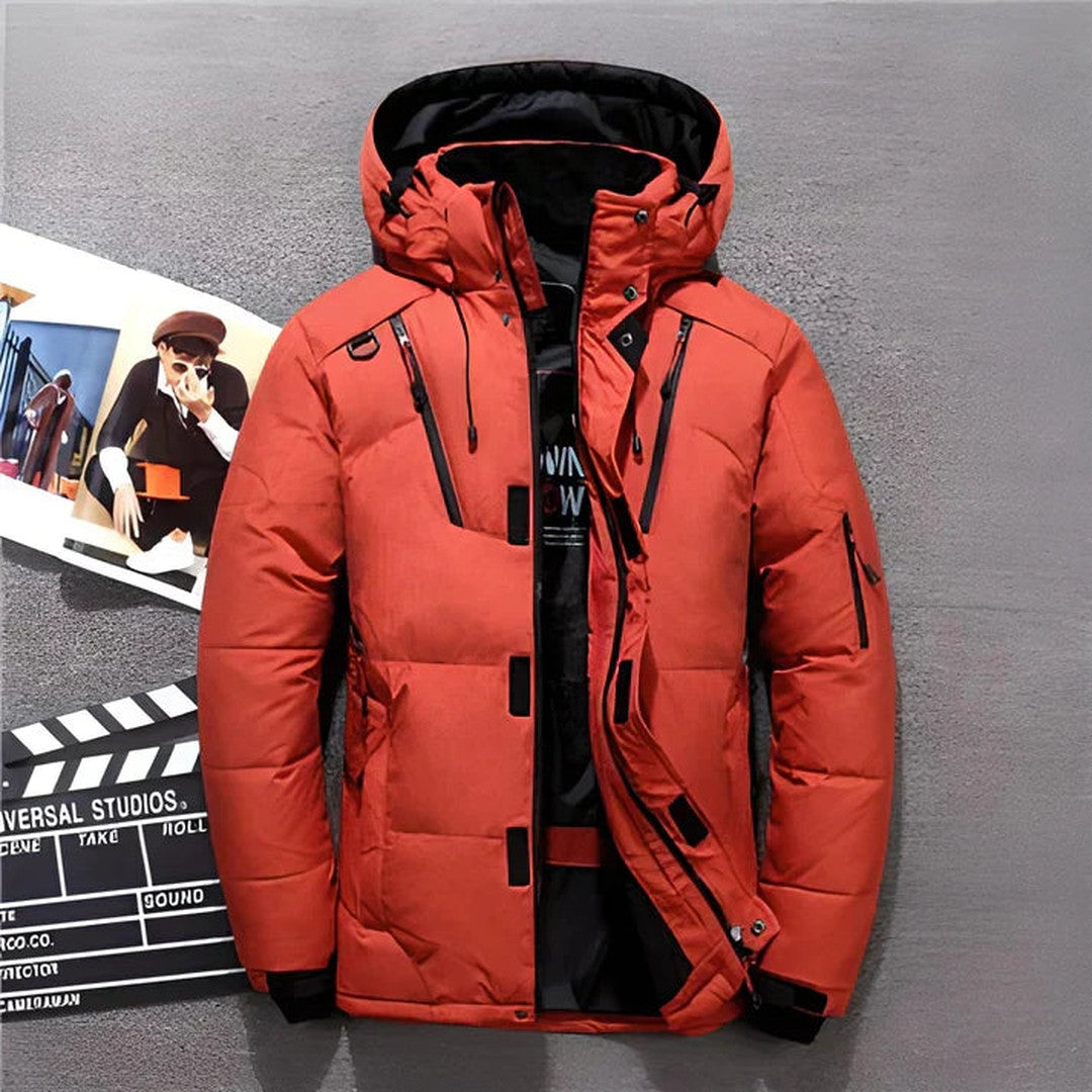 Man wearing the Chase men's jacket, front view