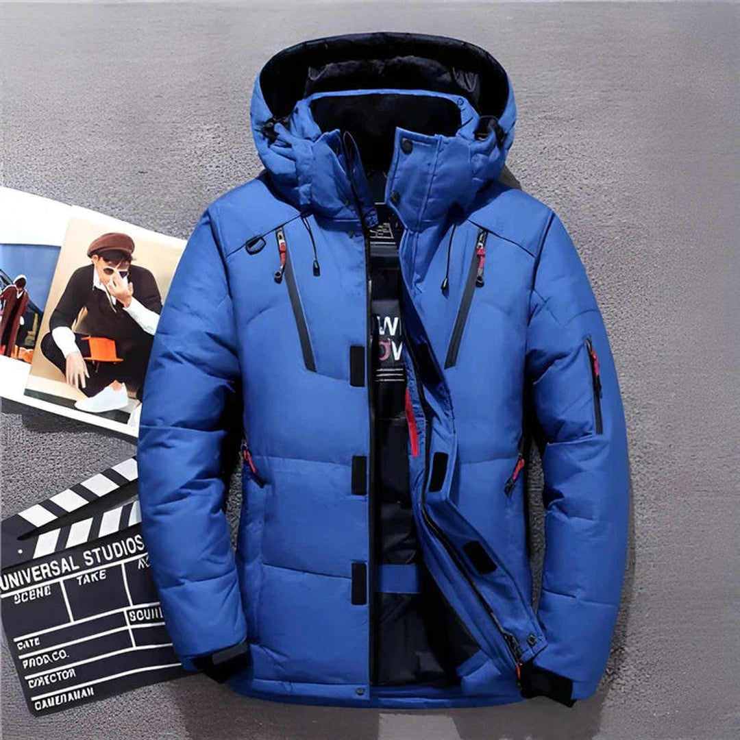 Man wearing the Chase men's jacket, side view