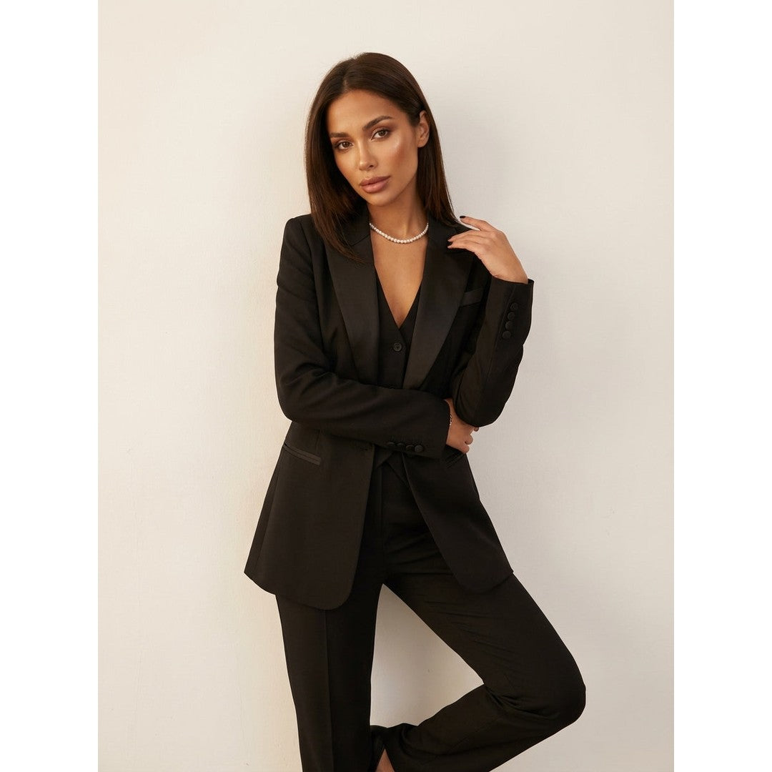 Woman wearing the Clarissa women's tailored set, front view