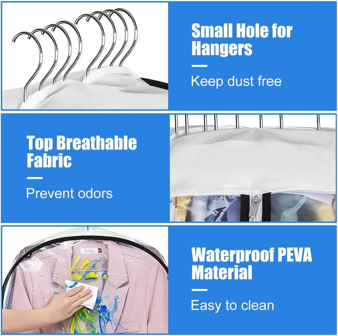 Clear gusseted garment cover with a side zipper - product photo 4