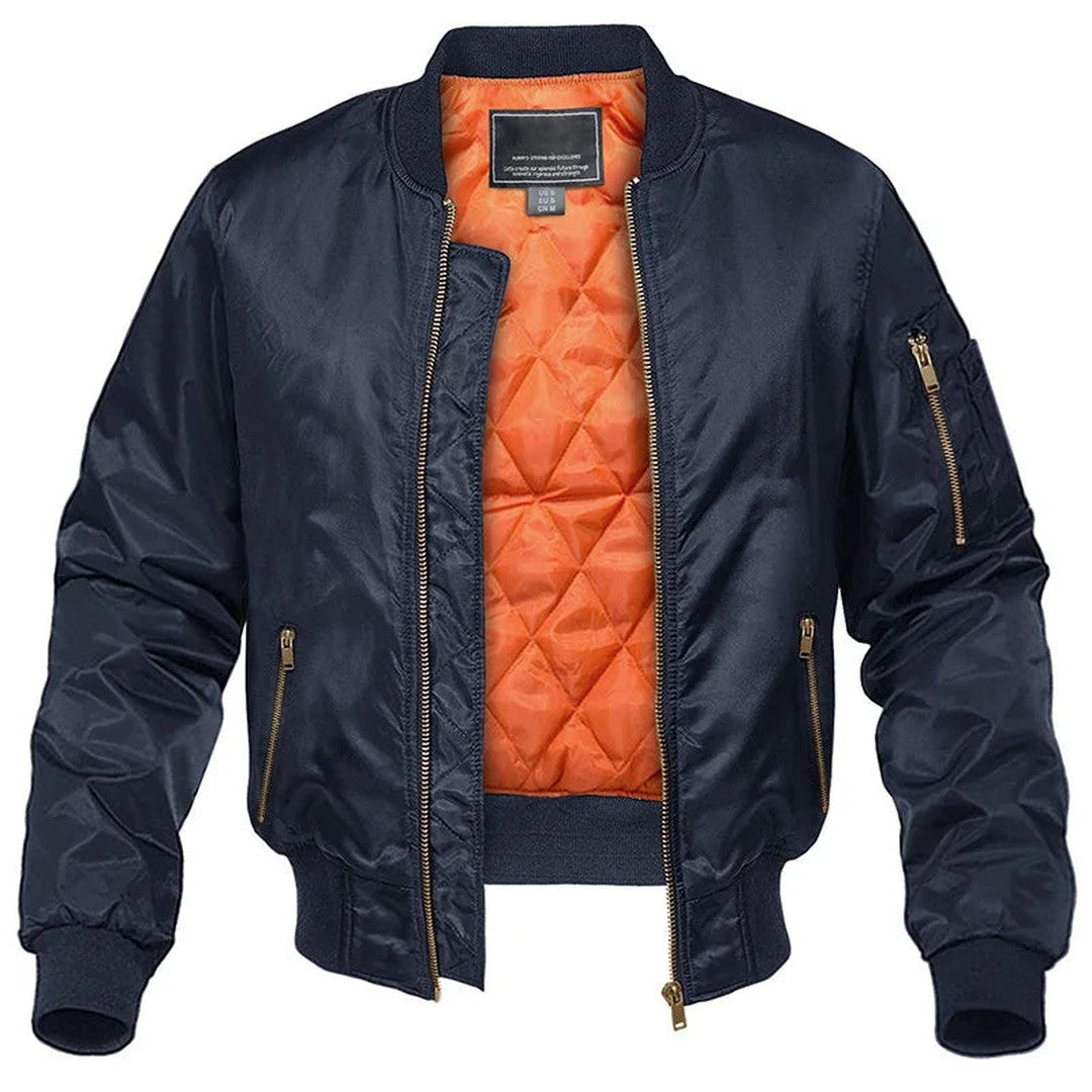 Man wearing the Clyde men's zip-up bomber jacket, back view