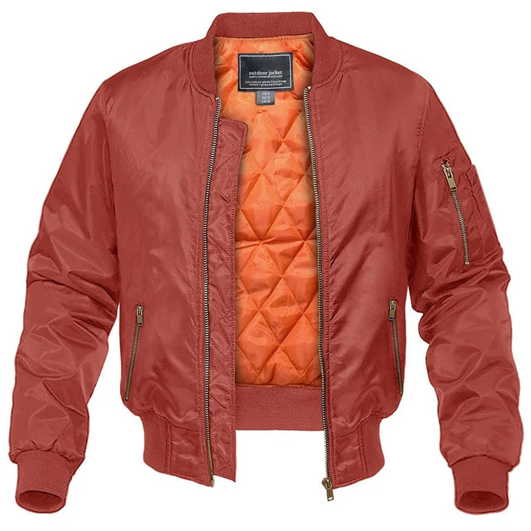 Man wearing the Clyde men's zip-up bomber jacket, model view