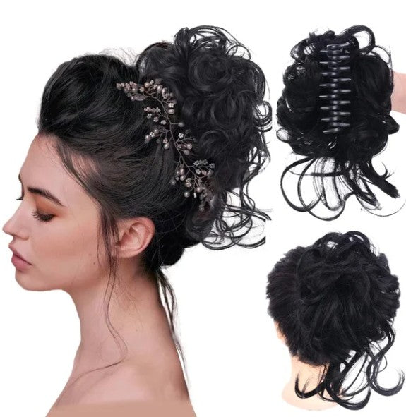 Curly messy bun claw clip hairpiece - product photo 1