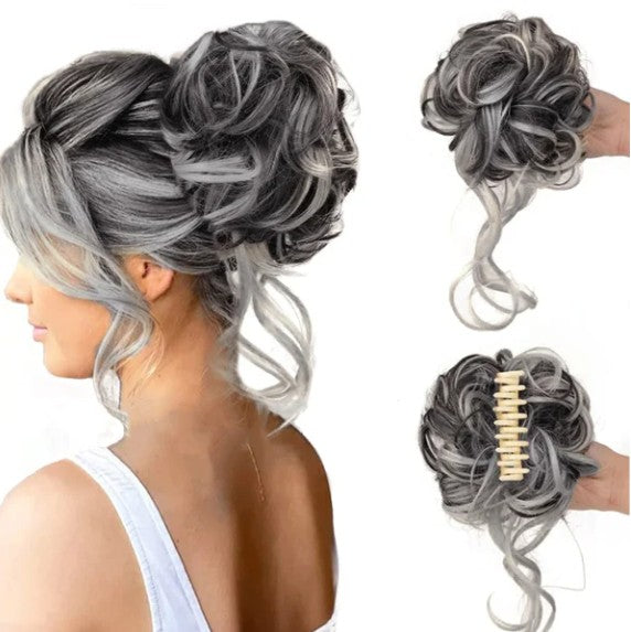 Curly messy bun claw clip hairpiece - product photo 11