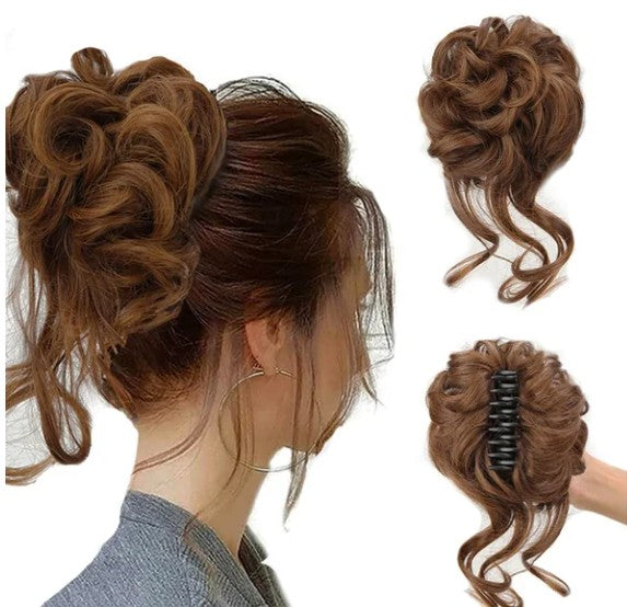 Curly messy bun claw clip hairpiece - product photo 12