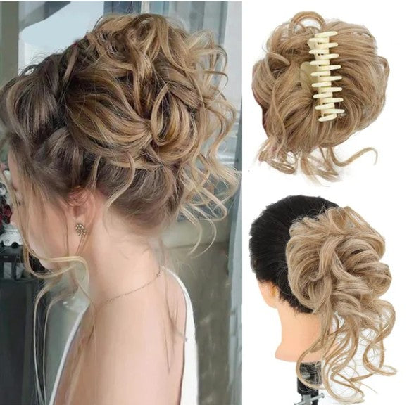 Curly messy bun claw clip hairpiece - product photo 13