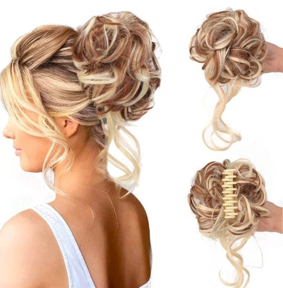 Curly messy bun claw clip hairpiece - product photo 14