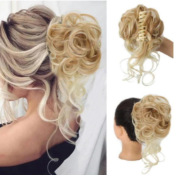 Curly messy bun claw clip hairpiece - product photo 16