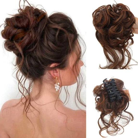 Curly messy bun claw clip hairpiece - product photo 2