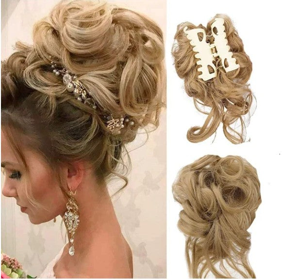 Curly messy bun claw clip hairpiece - product photo 3