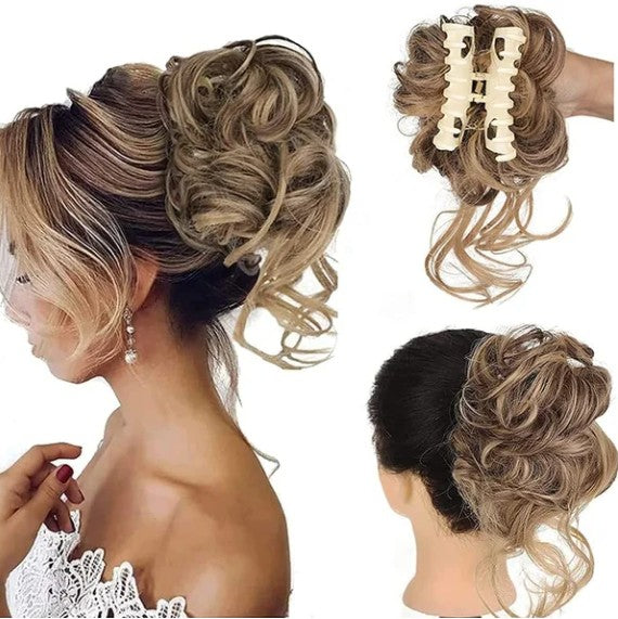 Curly messy bun claw clip hairpiece - product photo 4