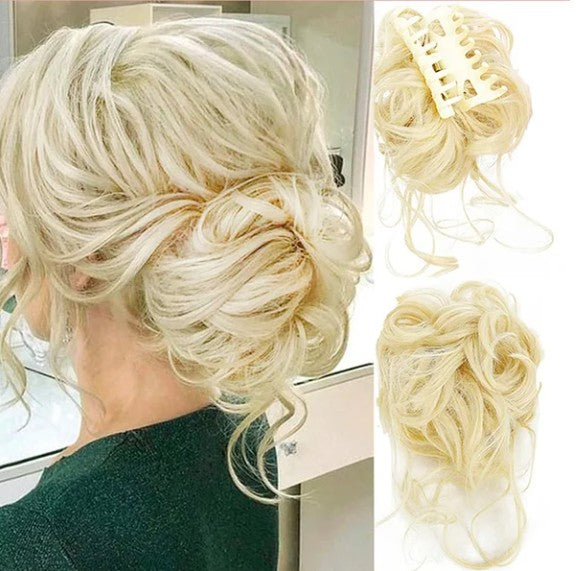Curly messy bun claw clip hairpiece - product photo 5