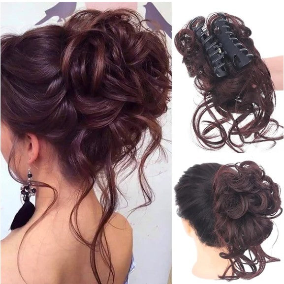 Curly messy bun claw clip hairpiece - product photo 6