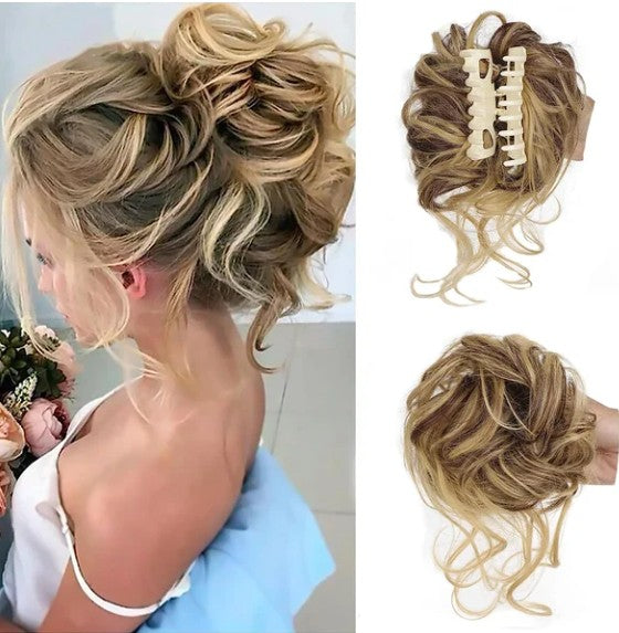 Curly messy bun claw clip hairpiece - product photo 7