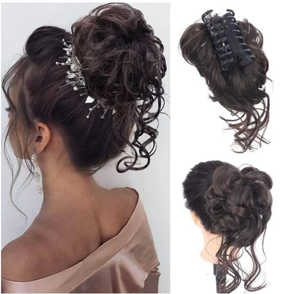 Curly messy bun claw clip hairpiece - product photo 8